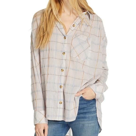 Free People Womens Break My Stride Button Up Shirt, Pink, X-Small
