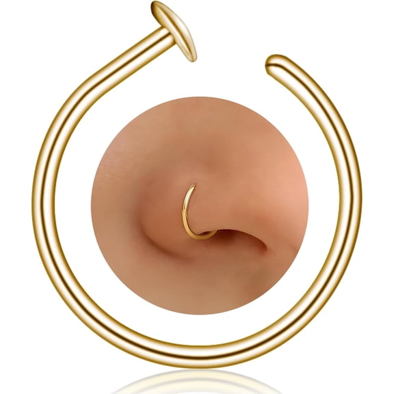 Small Thin Gold Nose Ring Hoop for Women, 14k Gold Filled or 925 Sterling Silver - 20G/22G/24G Adjustable Nose Piercing Jewelry (5mm–6mm, 6–7mm, 7–8mm)[i638]