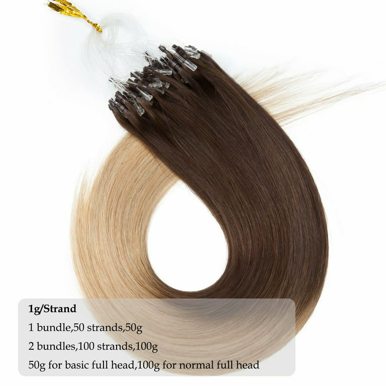 Benehair Human Hair Extensions Micro Ring Micro Beads Easy Loop 100% Remy Hair Extension Micro Link Hair 1g/Strand 100g Black Pre Bonded Soft, Size