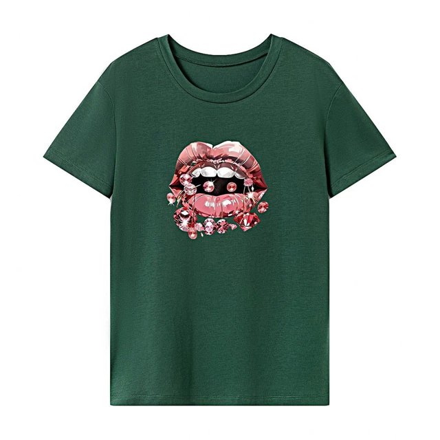 Camiseta para mujer ropa de verano moda suave ropa deportiva básica camiseta cuello redondo Verde