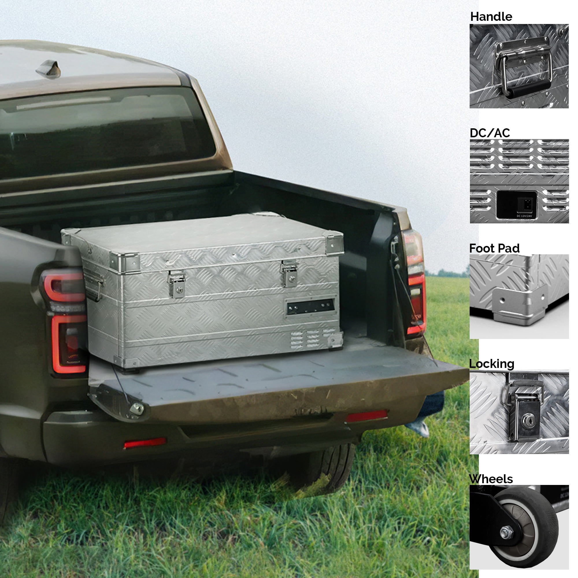 PFRIGO 12V Car Refrigerator, Car Fridge 45 Quarts (42L), Aluminum Truck Bed Portable Freezer, Dual Zone APP Control Electric Compressor Cooler, with Wheels,12/24V DC and 100-240V AC for Pickup Trucks