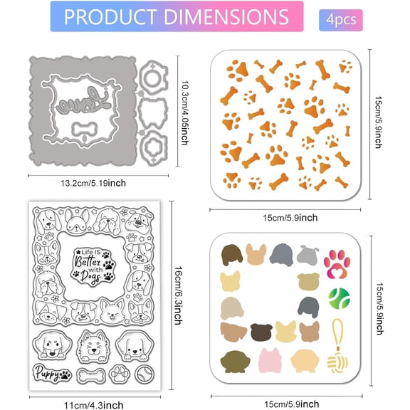 Dog Border Frame Clear Silicone Stamp Metal Cartoon Animals Cutting Die Cuts Puppy Claw Bone Paint Craft Stencils for Card Making Scrapbooking Craft DIY Embossing