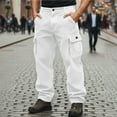 thumbnail image 2 of FRSASU Men's Cargo Corduroy Pants Wide Leg Loose Fit Casual Pants with Pockets Button Sweatpants White, 2 of 8