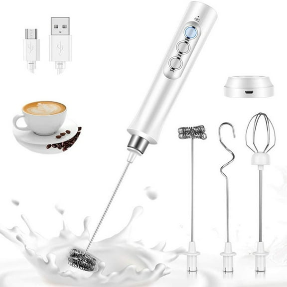 KDJ Milk Frother Handheld Double Whisk Foam Coffee Maker USB Rechargeable Electric - for Home Decor
