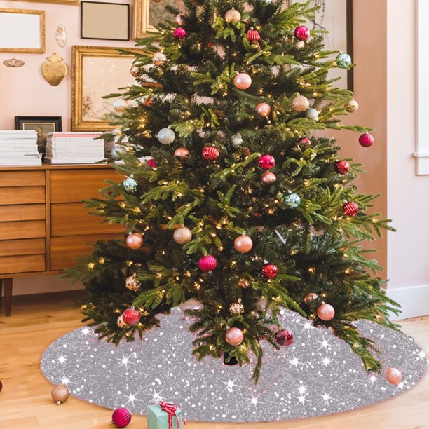 Falda de árbol de Navidad con lentejuelas, redonda, decoración navideña, alfombras para sala de estar, dormitorio, alfombra antideslizante, tapete para árbol de Navidad, tapete brillante para decoraci