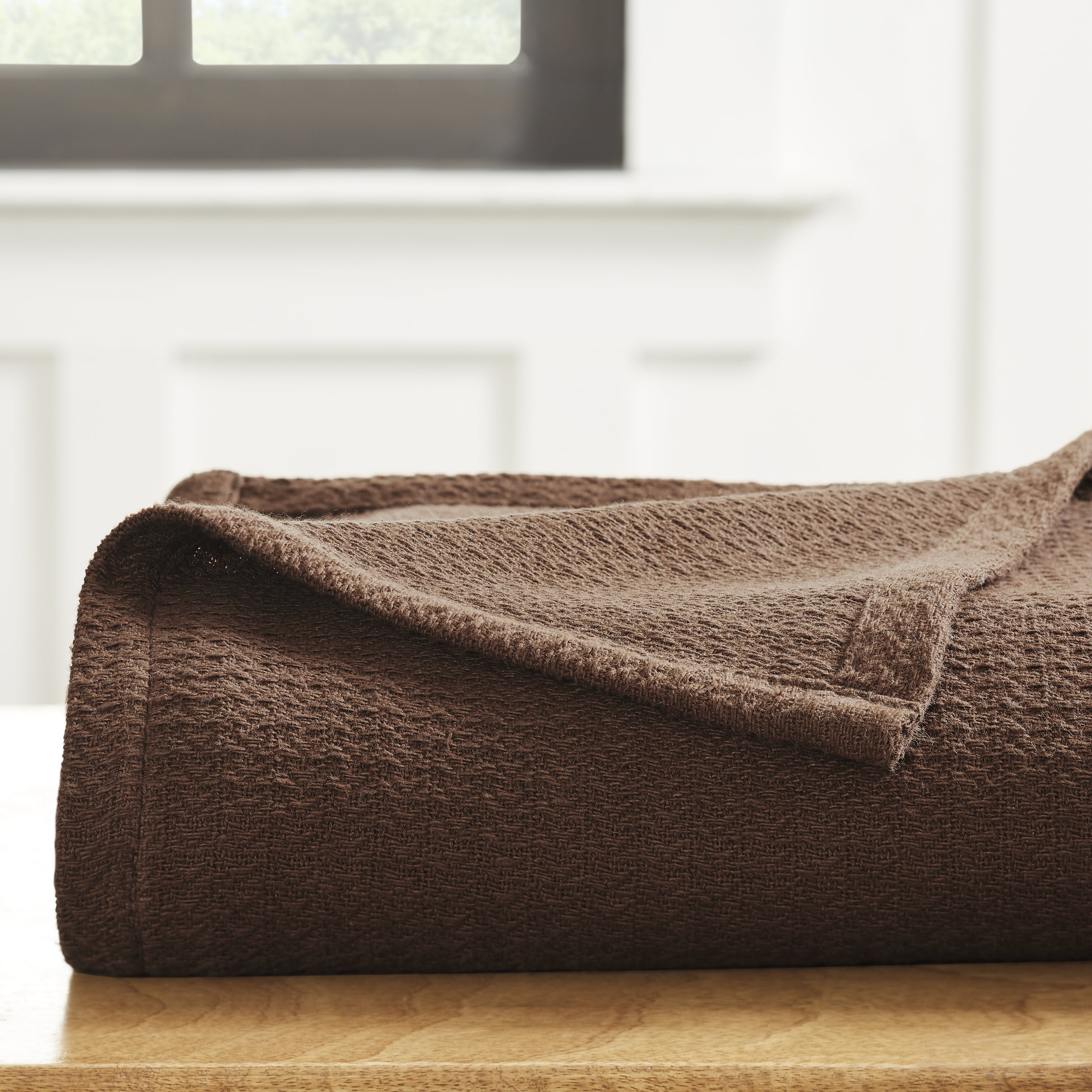 BNM Waffle Weave Honeycomb Knit Cotton Blanket, King, Chocolate