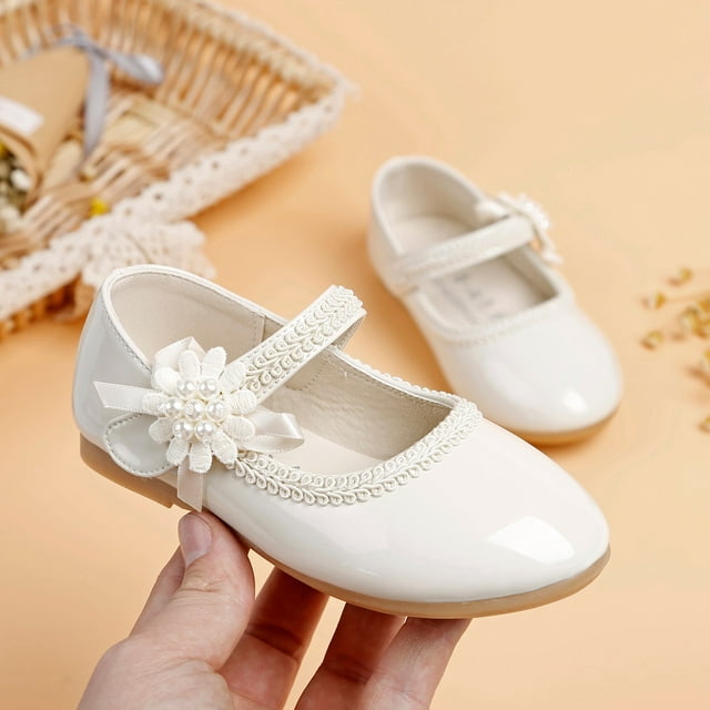 Cathalem Girls Dress Wedge Shoes Girl Shoes Small Leather Shoes Single Shoes Children Dance Shoes Girls Slip on Toddler Beige 3 Years