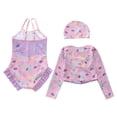 thumbnail image 3 of Tiijoy Girls UPF50+ One-Piece Swimsuit with Long Sleeve Rash Guard Swim Cap, Sizes 2-12, 3 of 5