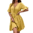 thumbnail image 3 of Txlixc Vestido suelto de manga corta para mujer con versión de línea A, ropa de verano con cuello en V de color sólido de estilo simple Txlixc Estilo de ocio, 3 of 6