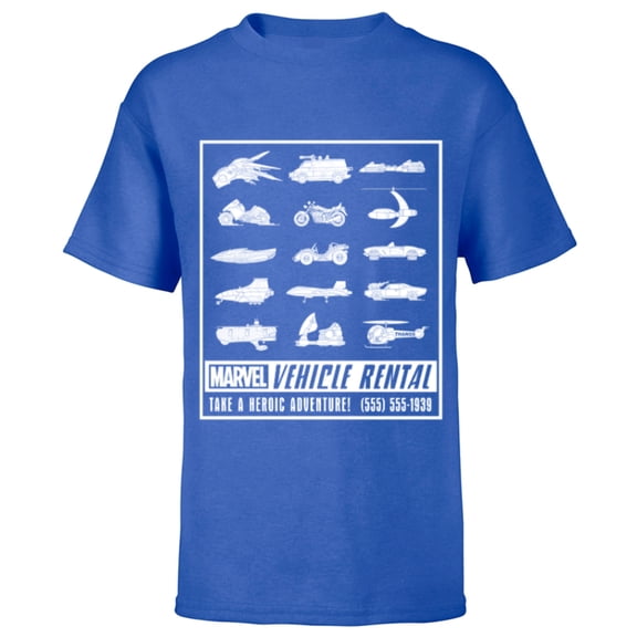 Marvel Vehicle Rental Ad Heroic Adventure - Short Sleeve T-Shirt for Kids - Customized-Royal