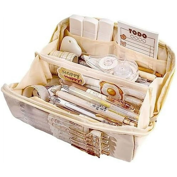 Big Capacity Pencil Case, 8 Compartments Large Pencil Pouch, Pen Bag Pencil Box, for Adults Men Women Office Essentials, for Students Teachers Writers Culture and Sports Workers (Yellow)