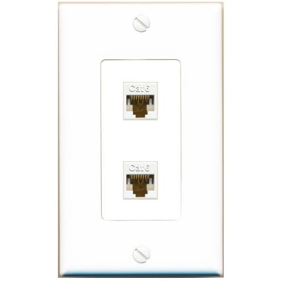 RiteAV 2 Port Cat6 Ethernet Wall Plate - 1 Gang [White/White]