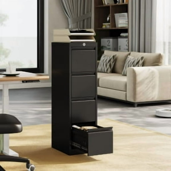 Acekid File Cabinet - 4-Drawer Metal Filing Cabinet with Lock, Letter/Legal/A4/F4 Document Storage, Vertical Black Office Cabinet