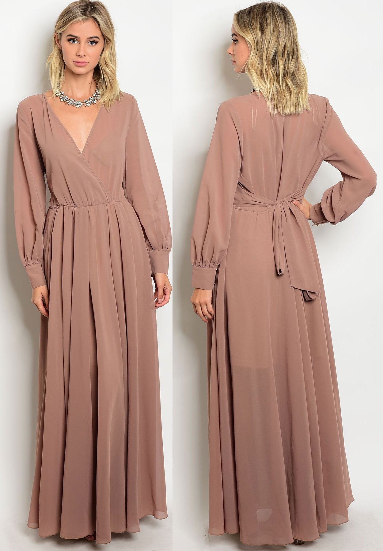 tan maxi dress with sleeves