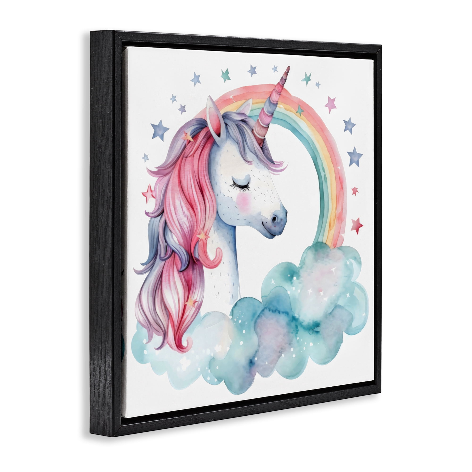 Stupell Industries Starry Rainbow Unicorn Black Framed Floater Canvas Wall Art, design by Creative Studio
