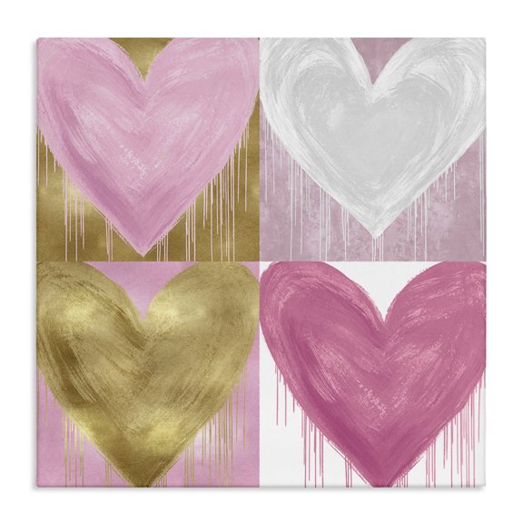 Stupell Industries Art Deco Pink & Gold Glam Hearts Canvas Art, 17 x 17, by Lindsay Rodgers