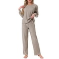 thumbnail image 1 of INSPIRAR CHIC Conjuntos de Pijamas de Punto Acanalado para Mujeres de 2 Piezas, Parte Superior de Manga Larga y Pantalones, Ropa de Dormir, Pjs, Conjuntos de Ropa de Casa L Camel, 1 of 5