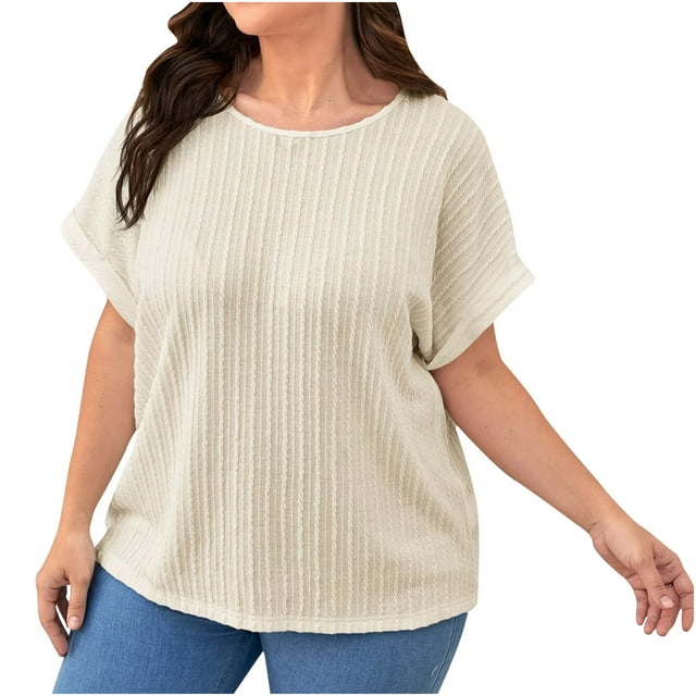 Hauts Grande Taille pour Femmes Col Rond Manches Courtes Tunique Chemise Unie Décontractée Ample Confortable Été Sortie Blouse Tees