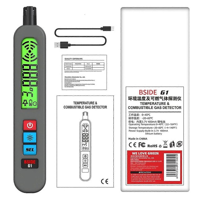 Bside Gas Leak Detector Combustible Natural Co2 Flammable Alcohol Lpg Methane Analyzer Rechargeable Buzzer Alarm Ppm Lel Tester