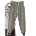 thumbnail image 2 of Pantalones harén color caqui para mujer, otoño e invierno, tallas grandes, forro polar, gruesos, cálidos, para uso exterior, pantalones casuales de cintura alta con tobillos atados, 2 of 2