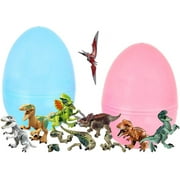 2 Jumbo Toy Filled Easter Eggs With Dinosaur Figurines - Delight Kids With T-Rex, Triceratops, And Friends - Ready To Hide - Perfect As Easter Basket Fillers, Party Favors, And Easter Egg Stuffers