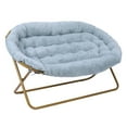 thumbnail image 2 of Emma + Oliver Folding Double Saucer Chair in Dusty Aqua Faux Fur with a Soft Gold Steel Frame for Dorm, Living Room, or Bedroom, 2 of 13