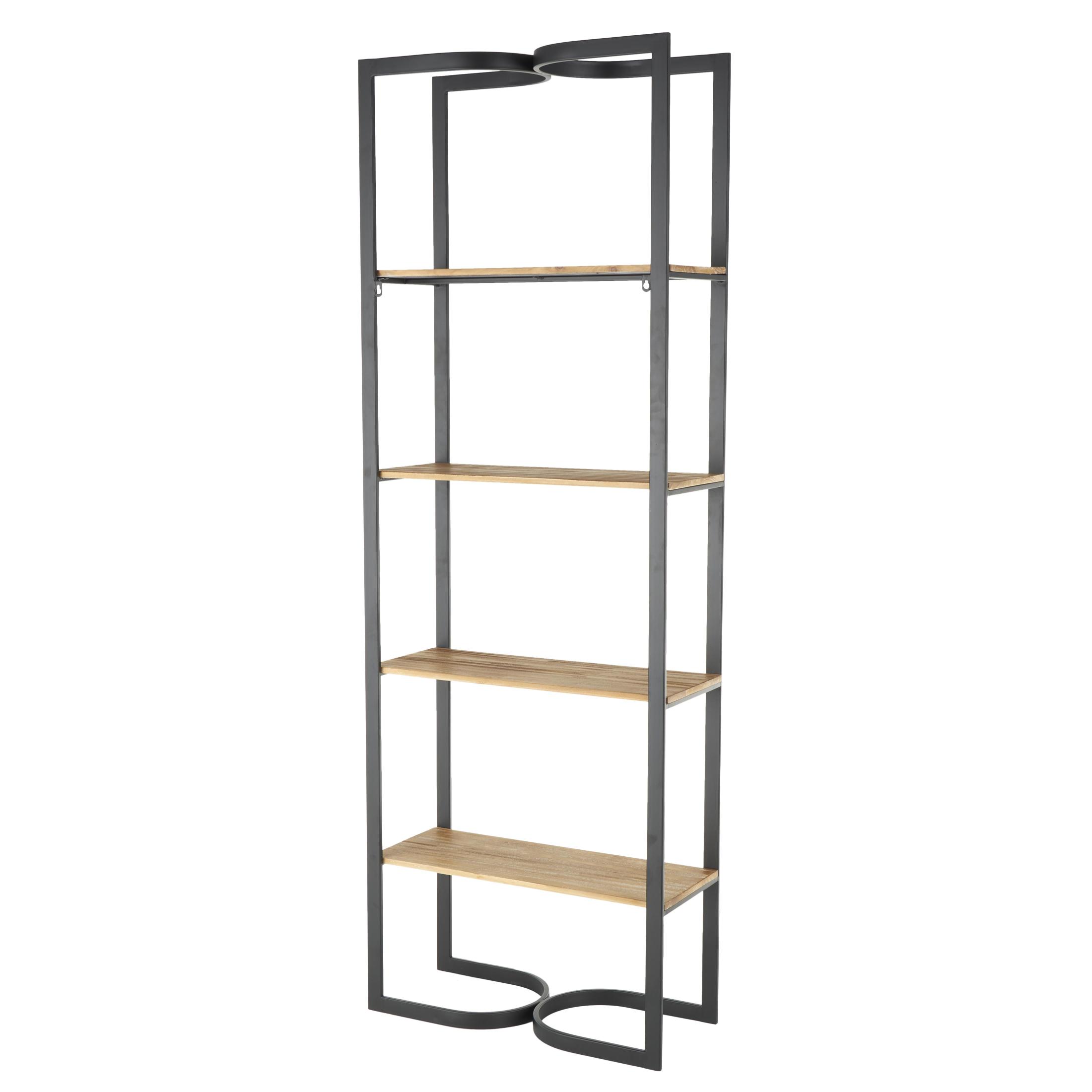 DecMode 24" x 68" Black Metal 0-Tier Shelving Unit with Wood Shelves and Arched Designs, 1-Piece