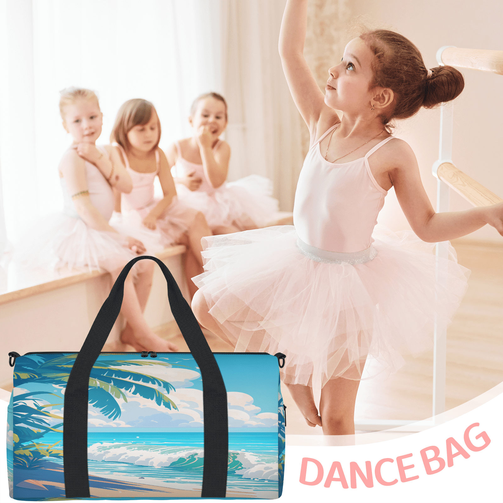 Herdesigns Tropical Palm Tree Gym Bag for Women, Duffle Bag for Travel Sport, Coastal Ocean Lightweight Waterproof Carry on Weekender Dance Yoga Workout Bags