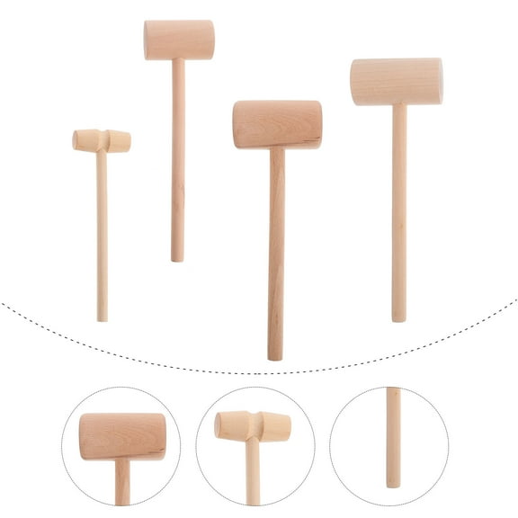 LEORX 4Pcs Crab Mallets Wood Mallet for Home Users 20X6.5X3.5CM Log Color Cracking Lobsters and Crabs