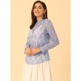 thumbnail image 3 of Blusa elegante floral con cuello de volantes y volantes de encaje de ganchillo para mujer Azules Grises S, 3 of 5