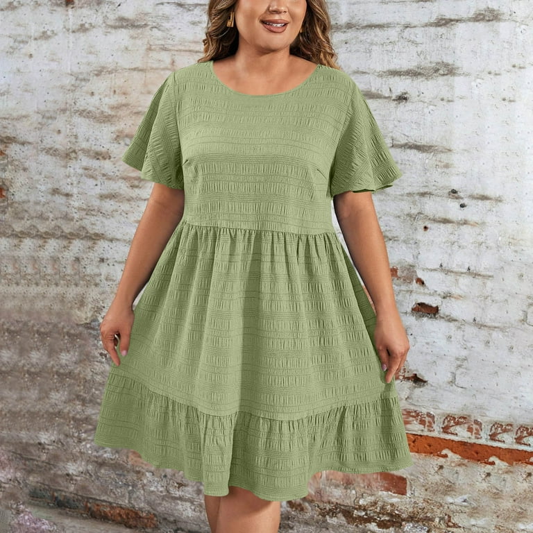 Feancey Summer Babydoll Dress for Women Plus Size Casual Midi Dresses Short Sleeve High Waist A-Line Dress Tiered Pleated Flowy Swing Dresses Mint Feancey Summer Babydoll Dress for Women Plus Size Casual Midi Dresses Short Sleeve High Waist A-Line Dress Tiered Pleated Flowy Swing Dresses Mint