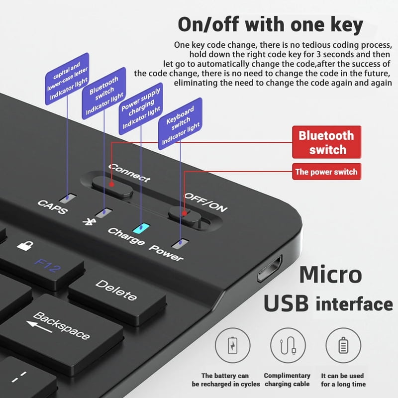 Bluetooth 5.0 Keyboard Mini Keyboard Wireless Keyboard RGB Backlit Keyboard Rechargeable Keyboard For IOS Android Windows iPad