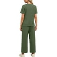 thumbnail image 4 of Two Piece Sets for Women Summer Outfits Pleated Short Sleeve Tops and Wide Leg Crop Pants Lounge Sets Workwear and Vacation Clothes, 4 of 6