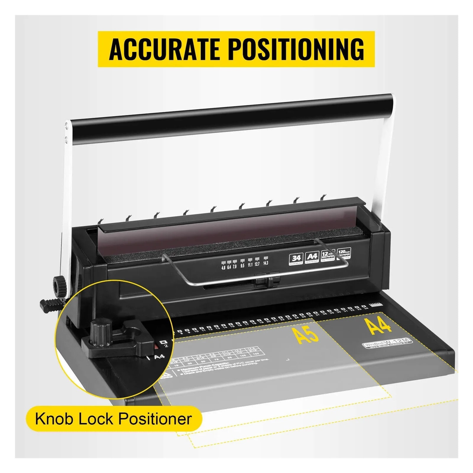 34 Holes Manual Coil Binding Machine Book Binding Machine Spiral Coil Paper Puncher Wire Punching Binder Insert A4 Papers ,Easy to Operate