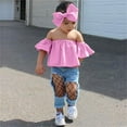 thumbnail image 2 of Girls Fashion Outfits Set Trendy Off Shoulder T Shirt with Distressed Denim Jeans and Stylish Headwear 3 Piece Toddler Kids Clothing Combo, 2 of 4