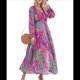 thumbnail image 1 of Vestido Bohemio Informal de Larga con Escote en V Profundo para Mujer Colores del Iris S, 1 of 8