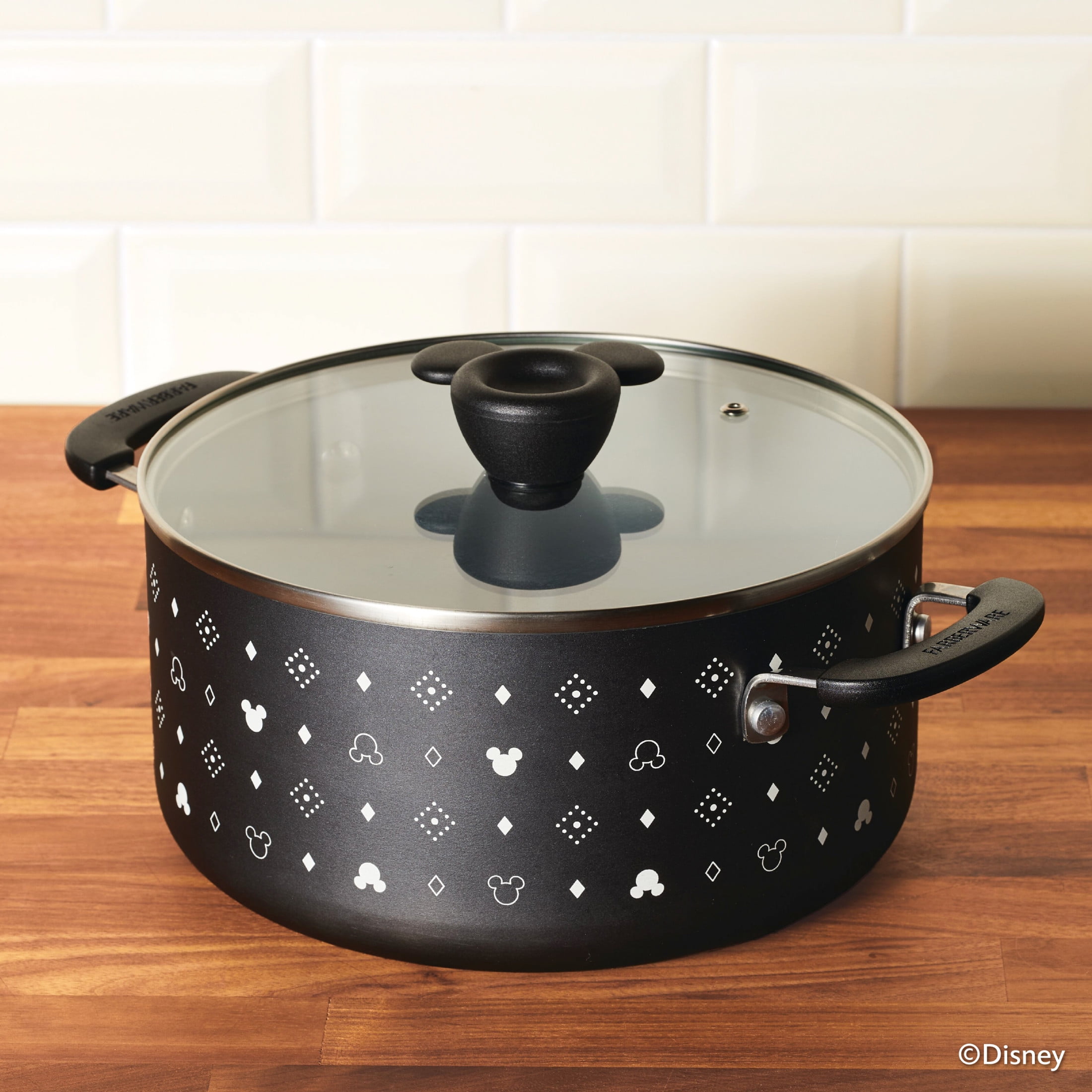 Farberware Disney Monochrome 5.5 Quart Ceramic Nonstick Stockpot with Lid, Dishwasher Safe, Black