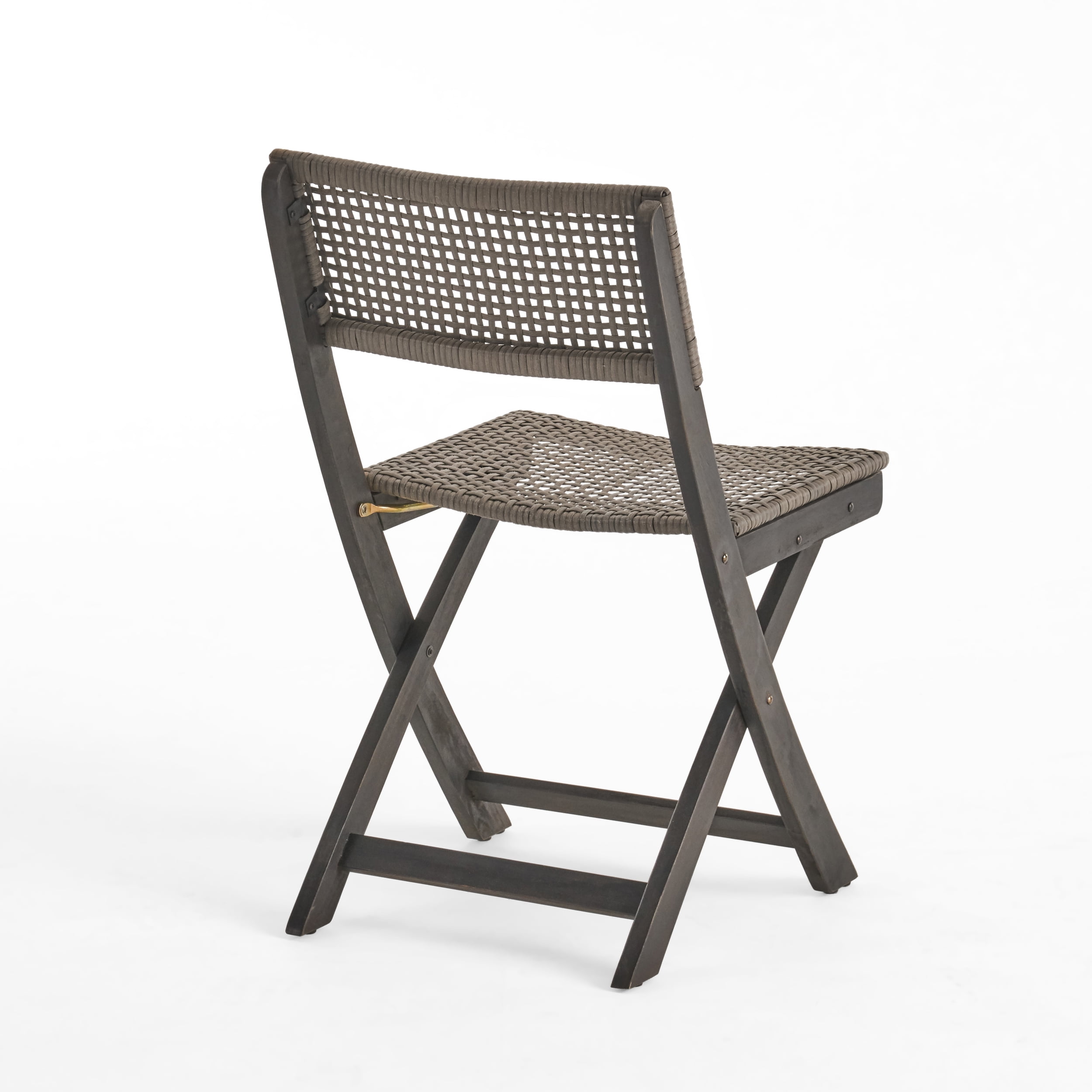 Outdoor Foldable Wicker Bistro Chair Set of 2, Portable Relax Seats for Patio Garden, Dark Gray