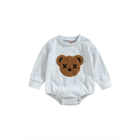 

Inevnen Baby Sweatshirt Rompers Bear Embroidery Toddler Long Sleeve Jumpsuits