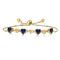 18K Yellow Gold Plated Silver Blue Created Sapphire and White Lab Grown Diamond Bracelet for Women (3.24Cttw, Gemstone September Birthstone, Heart Shape 6X6MM, Fully Adjustable up to 9 inches)