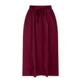 thumbnail image 3 of Mrat Boho Skirts Womens Flowy Skirt Midi Length Elastic High Waist A-Line Skirt Solid Skirts Maxi Skirt with Slit S-93 Wine S, 3 of 5