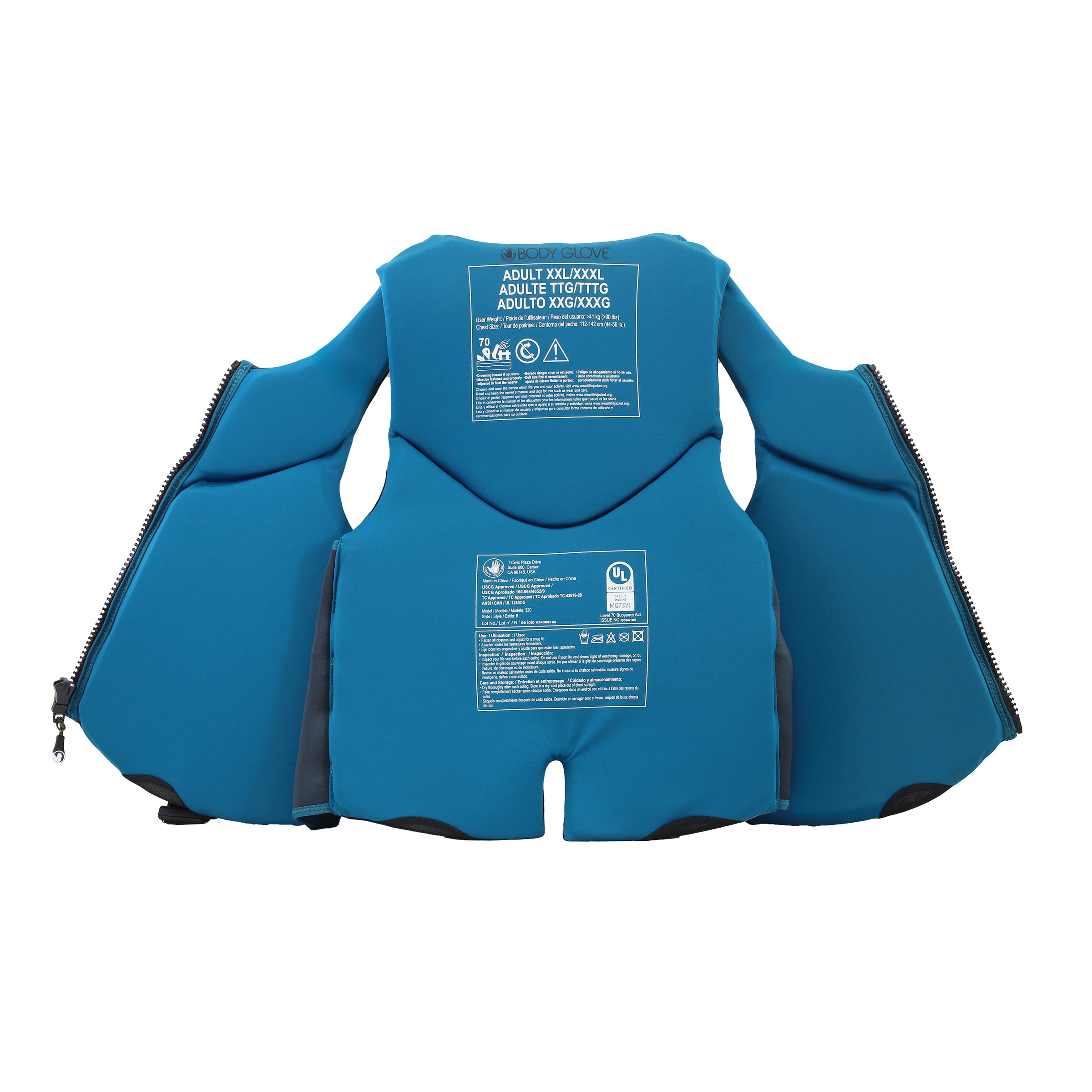 Body Glove Men's Adult Neoprene PFD Life Jacket and Vest, Dual Size 2XL/3XL, Blue