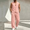 thumbnail image 2 of Busydd Men Two Piece Sets Trendy Ribbed V Neck Sleeveless Button Vest and Pants Suit Casual Solid Color Beach Vacation Outfits S, 2 of 7
