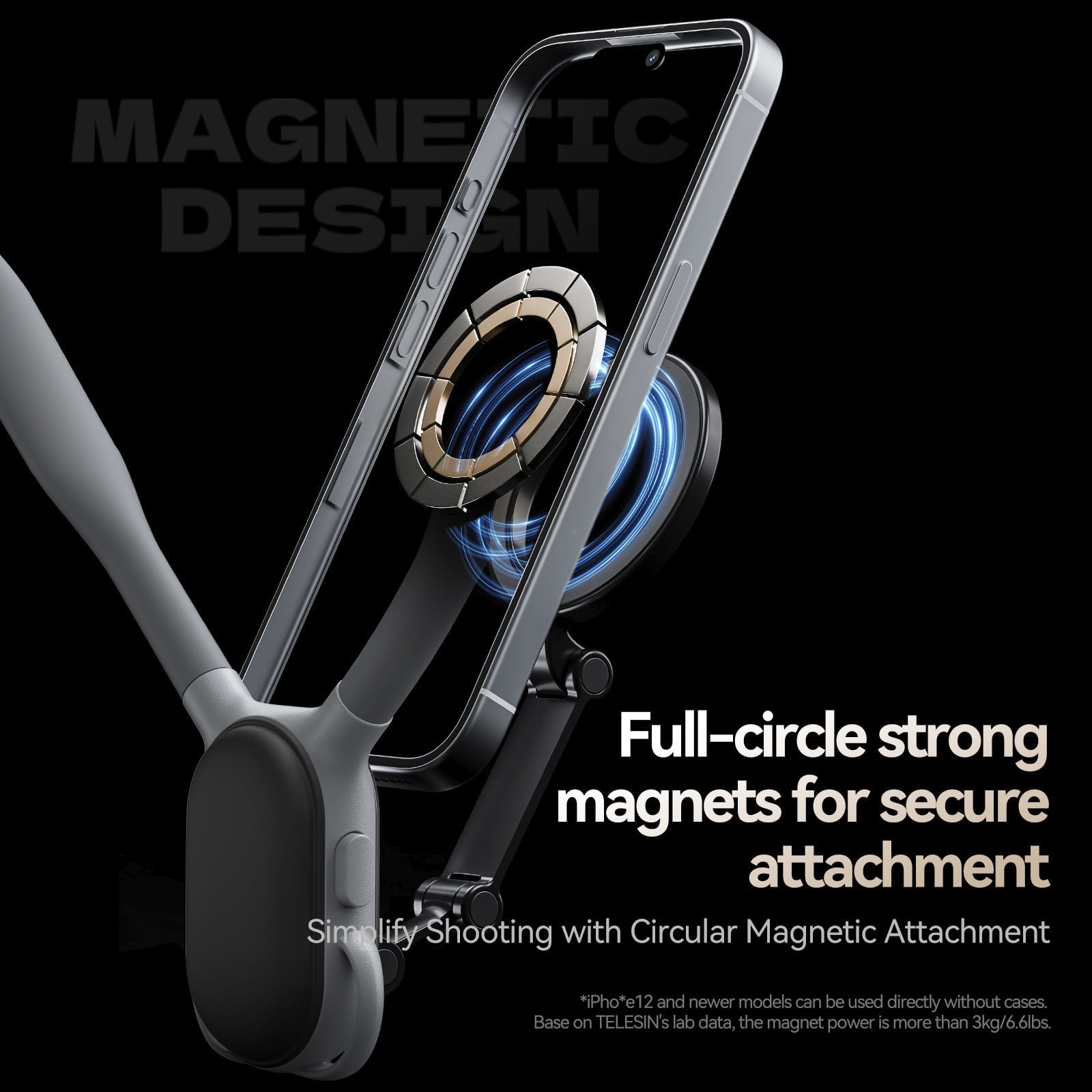 VIPQV Magnetic Neck Mount for Phones, Neck Cell Phone Holder POV/Vlog Selfie Mount Hand Free Phone Neck Holder Chest Stand Strap Video Recording for iPhone Android Phones, Gray