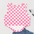 thumbnail image 4 of Sleeveless Top for Girls, Blue Checkerboard Print, Polyester-Spandex Blend, Regular Length, Hand Wash Only, for Spring Summer Casual Wear, 4 of 7