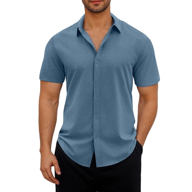 Coorders George Fit Men's & Big Men's Casual Button Front Shirt with Short Sleeves ,Navy,S
