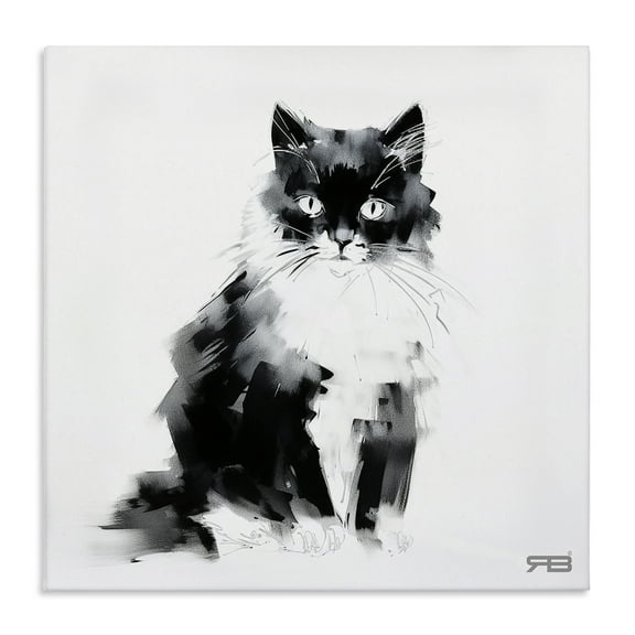 Stupell Industries Abstract Black & White Cat Animals & Insects Painting Gallery Wrapped Canvas Art Print Wall Art, 17 x 17