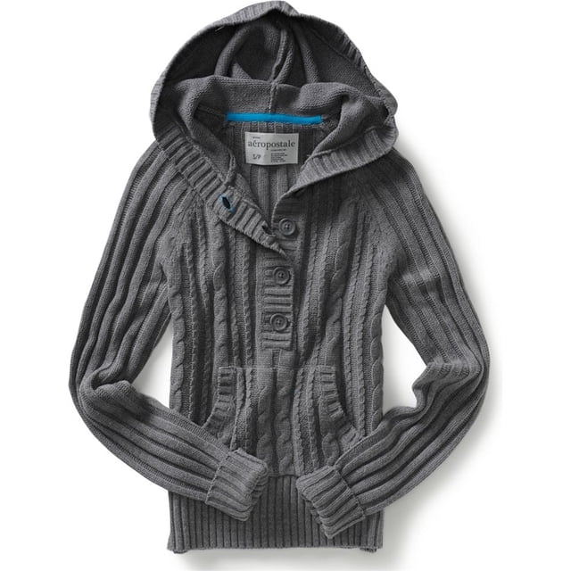Aeropostale Womens 1/2knitted Cardigan Sweater, Grey, Medium