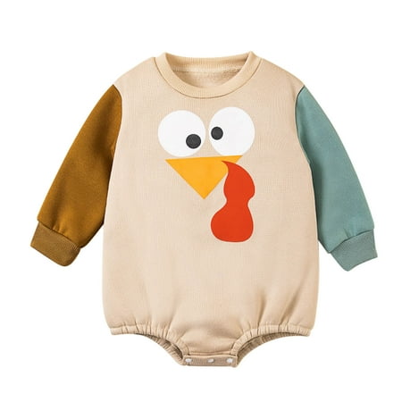 

Kwasome Baby Toddler Romper Girls Cartoon Turkey Prints Jumpsuit Round Neck Long Sleeve Outfits Weekend Fall Fashion Daily Wears Light Blue 18-24 Months