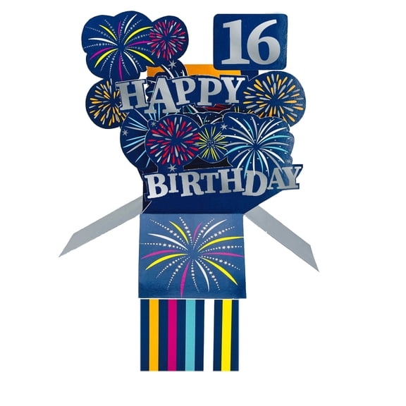 Clever Cube Pop Up Card - 16th Birthday - Fireworks